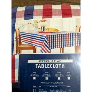 New 60x84" oblong tablecloth americana plaid red white blue 4th july patriotic